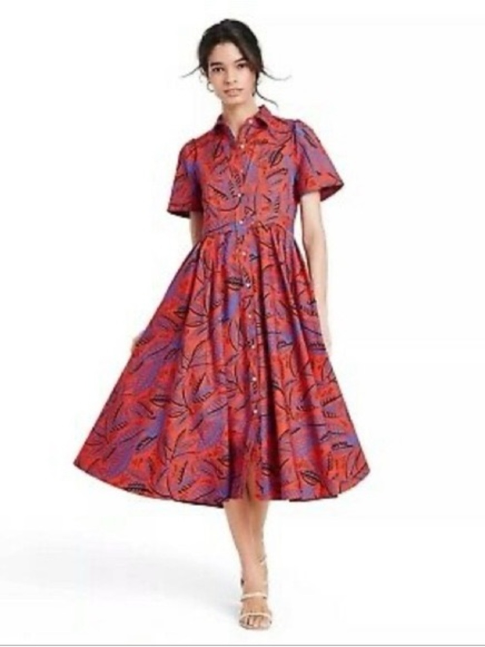 Alexis x Target Tropical Leaf Print Midi Shirt Dress